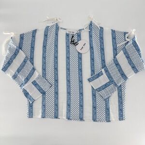 LINE + DOT Blue White Cotton Cold Shoulder Blouse Size Large New With Tags